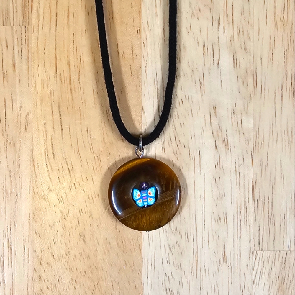 Tigers Eye Butterfly Pendant Necklace - Picture 6 of 6